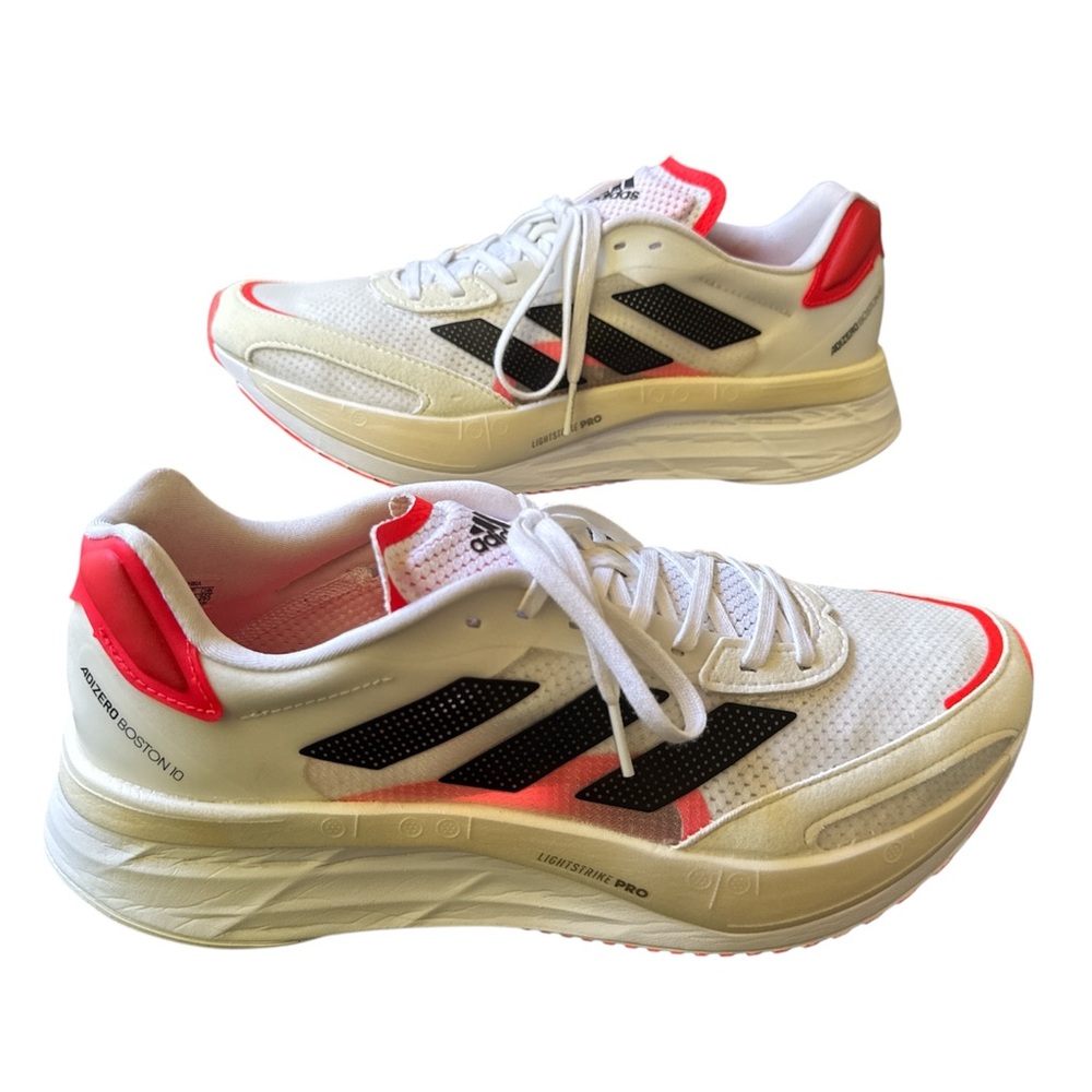 Adidas Adizero Boston 10 Women’s Size 10 White Solar Red Running Shoes FY4080